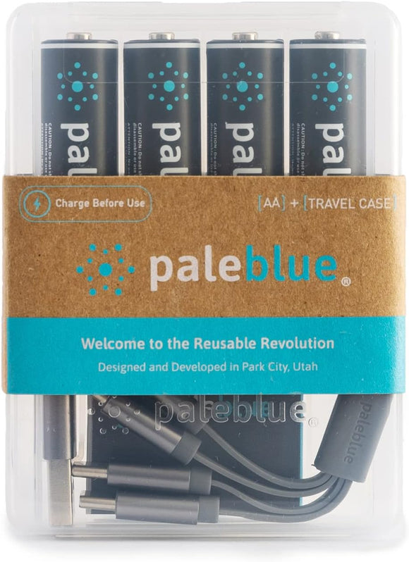 USB Rechargeable AA Batteries by Pale Blue, 4-Pack