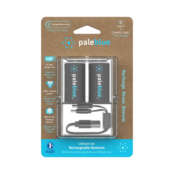 USB Rechargeable C Batteries by Pale Blue, 2-Pack