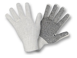 105530 1DZ. KNITTED POLY/COTTON GLOVES WHITE WITH BLACK PVC DOTS (L)