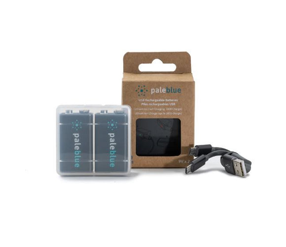 USB Rechargeable 9v Batteries by Pale Blue, 2-Pack