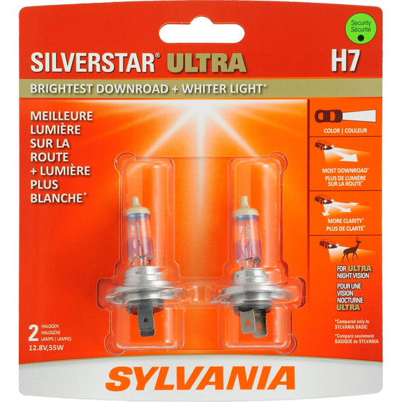 SYLVANIA H7 SilverStar ULTRA Halogen Headlight Bulb, 2 Pack
