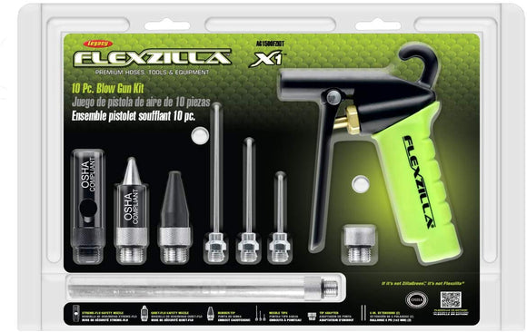 Flexzilla X1 10 Piece Blow Gun Kitm Quiet-Flo Tip, Rubber Tip, (2) 6