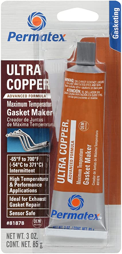 Permatex 59703 Ultra Copper Maximum Temperature RTV Silicone Gasket Maker, 3oz Tube