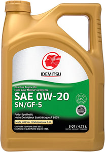 Idemitsu Full Synthetic OW-20 Engine Oil SN/GF-5-5, 5 Quart